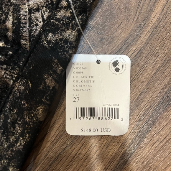 NWT Free people We The Free Black and Gold Jayde Printed Metallic Flare Jeans - Picture 12 of 15